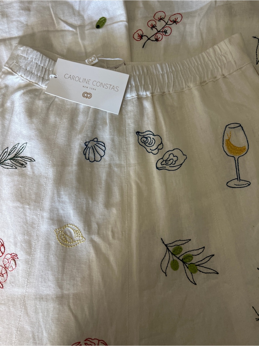NEW Caroline Constas Off-White Summer Embroidered Linen Maxi Skirt Size 6 🐚 - Picture 5 of 6